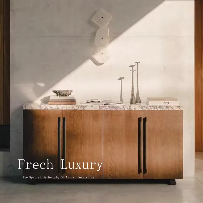 

LTT medieval marble desktop solid wood dining side cabinet modern simple storage porch cabinet