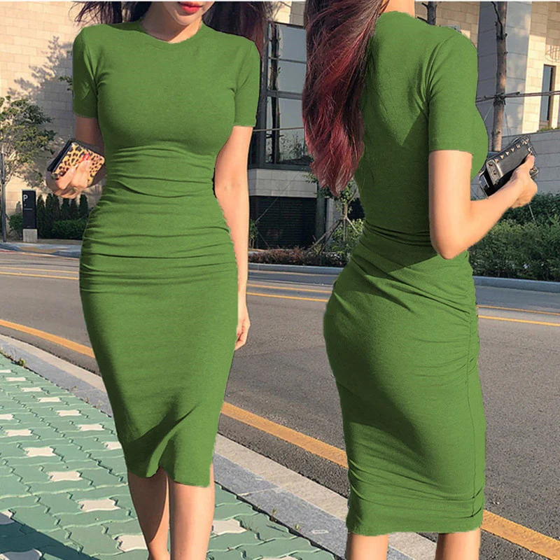 

Basic Casual Party Dress Women High Quality Cotton Stretch Bodycon Sexy Club Wear Vestidos Female Summer Fall Midi Long Dresses