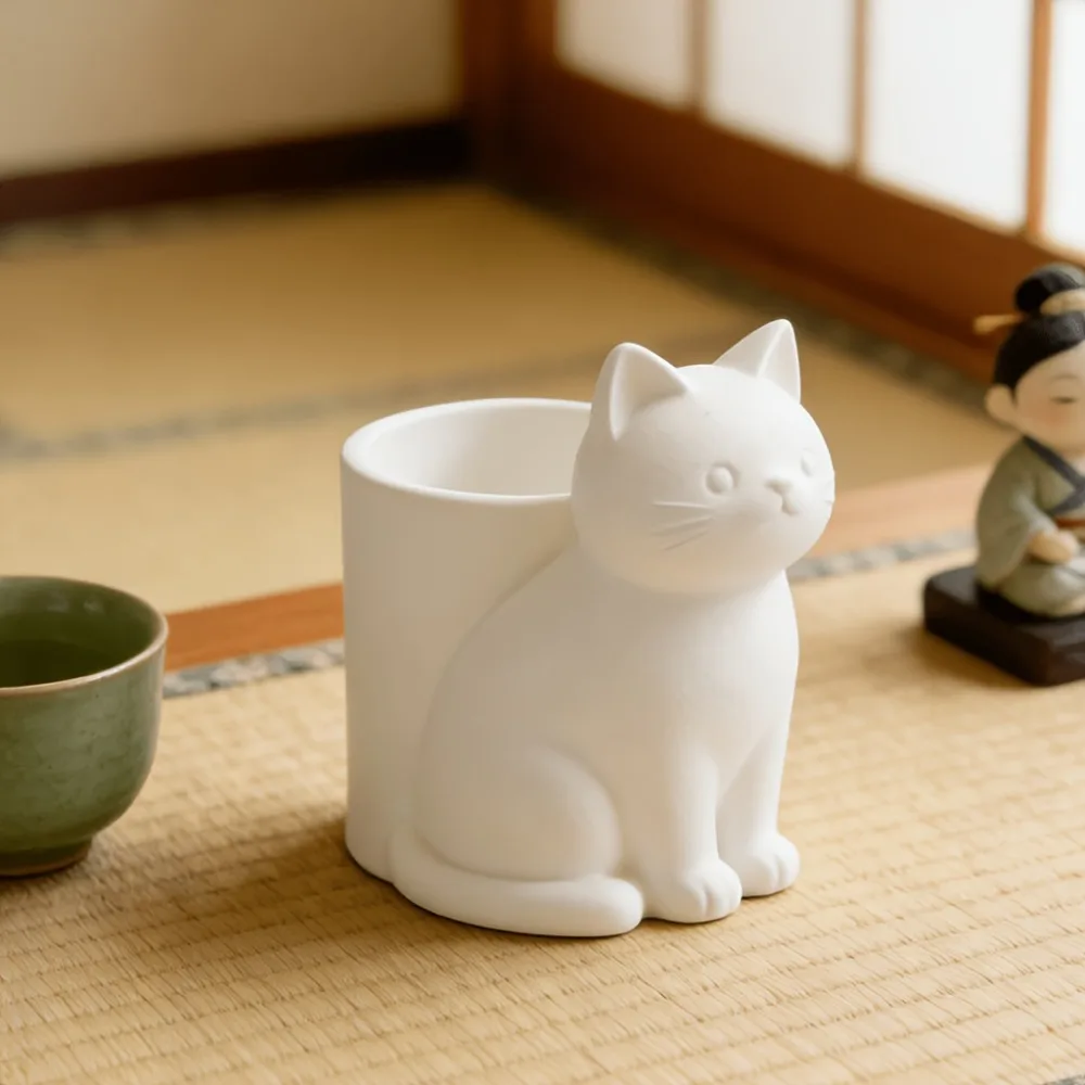 Cute Cat Pen Holder White 3D Printing Desk Organizer Multifunctional Storage Box for Pen Pencils Marker Office School Stationery