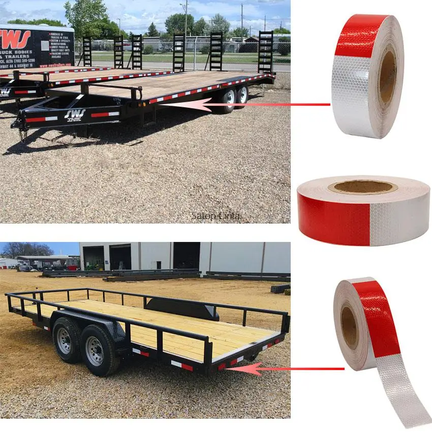 5Cm * 50M Rood Wit Aanhangwagen Reflecterende Tape Waterdichte Zelfklevende Streep Veiligheidssticker Opvallende Reflector Film Voor Vrachtwagenvoertuig