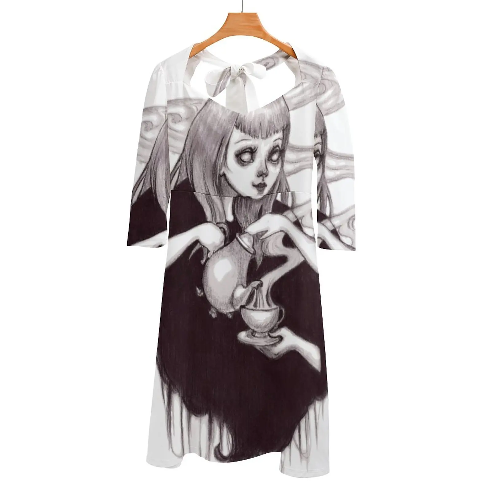 Lulu'S Tea Leaves Back Lacing Backless Dress Square Neck Dress Fashion Design Large Size Loose Dress Spooky Ghost Divination