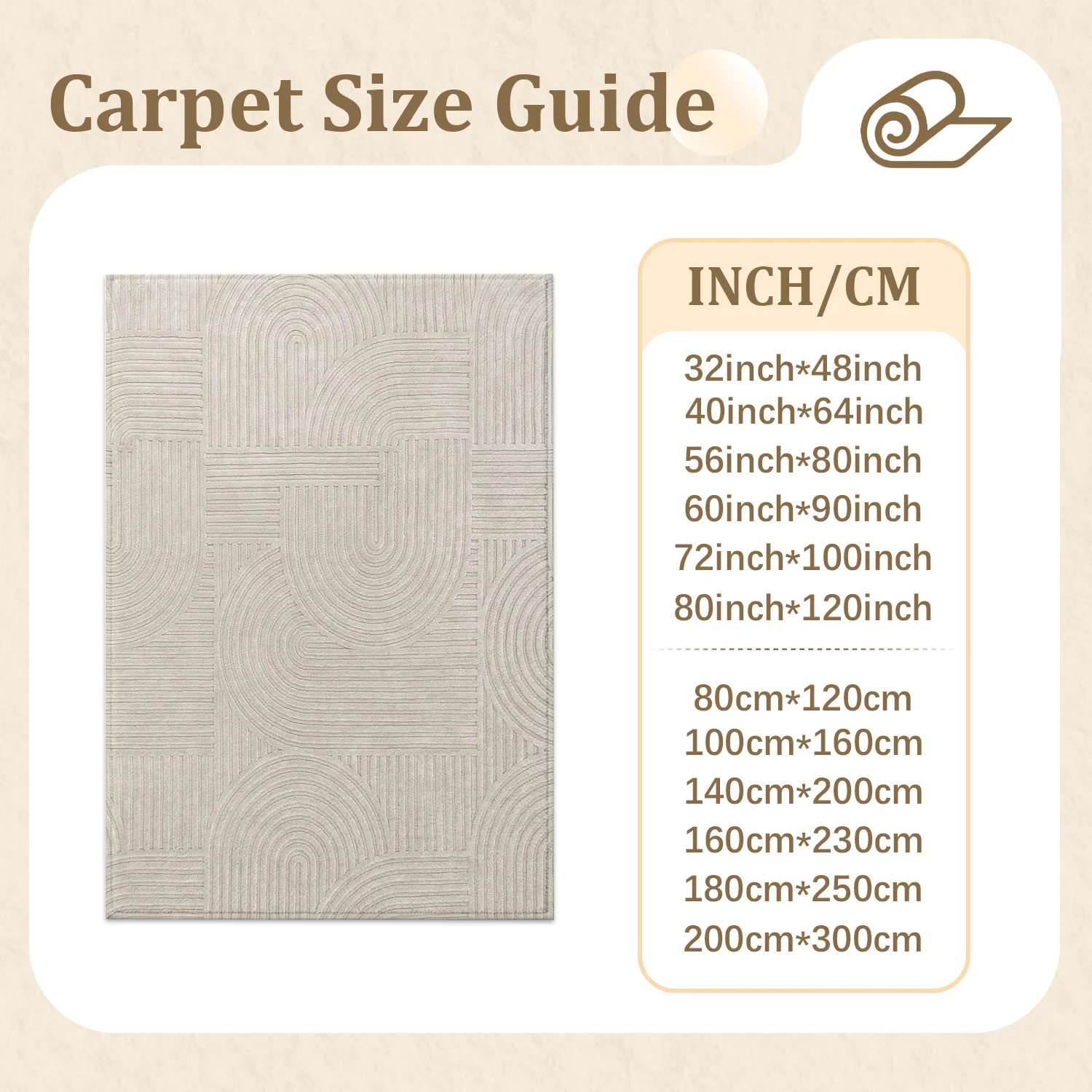 Large Indoor Area Rug, Soft Velvet Low Pile with Non-slip Dotted Backing, Machine Washable Modern Neutral Geometric Arch Pattern Floor Rug for Living Room, Bedroom, Casual Home Spaces