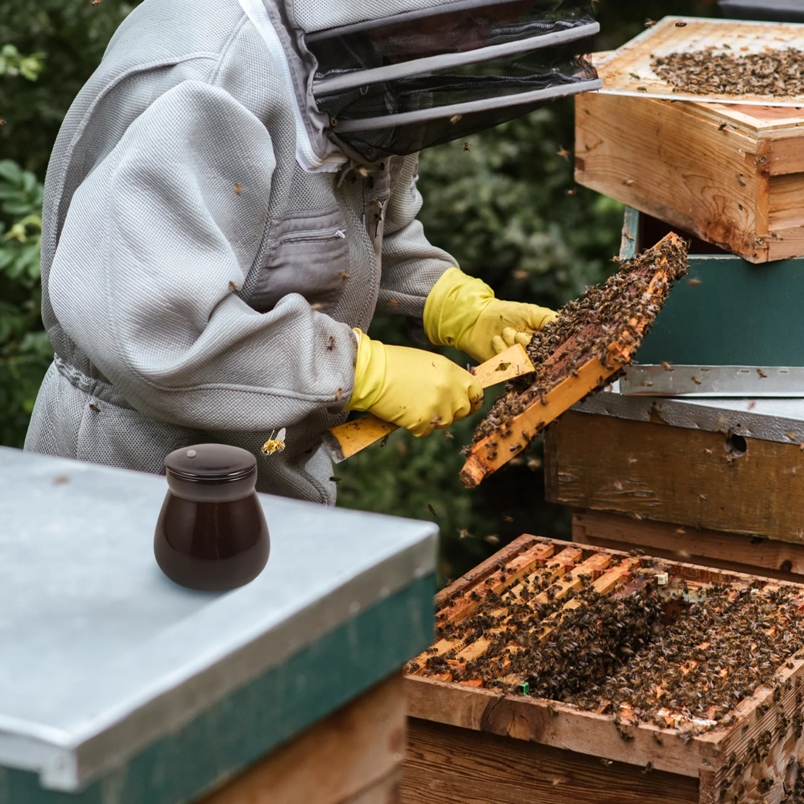 

Ceramic Honey Pot Cobalt Copper Elegant Design Airtight Seal Food Storage Kitchen Decor Small Fresh Style Honey Pot