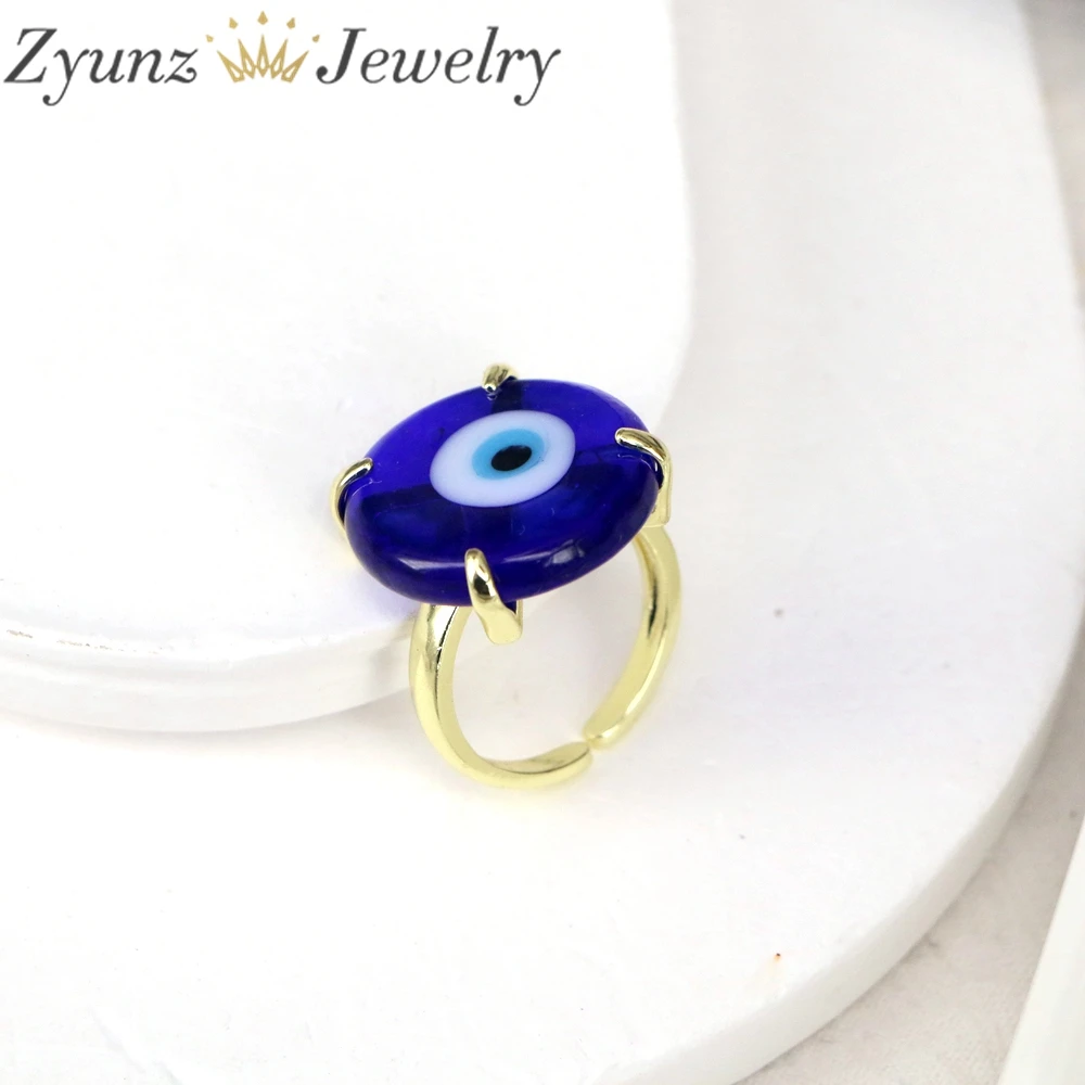 10PCS, Lucky Eye Glass Turkish Evil Eye Ring Adjustable Copper Open Finger Ring for Women Men Fashion Jewelry