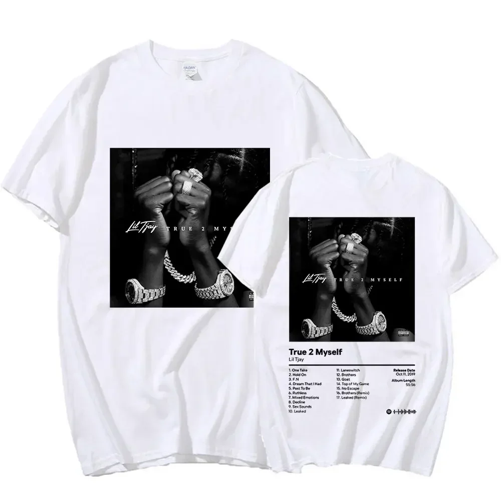 Rapper Lil Tjay True 2 Myself Muziekalbum Print T-Shirt Mannen Vrouwen Hiphop Vintage T-Shirt Mode Streetwear Oversized T-Shirts
