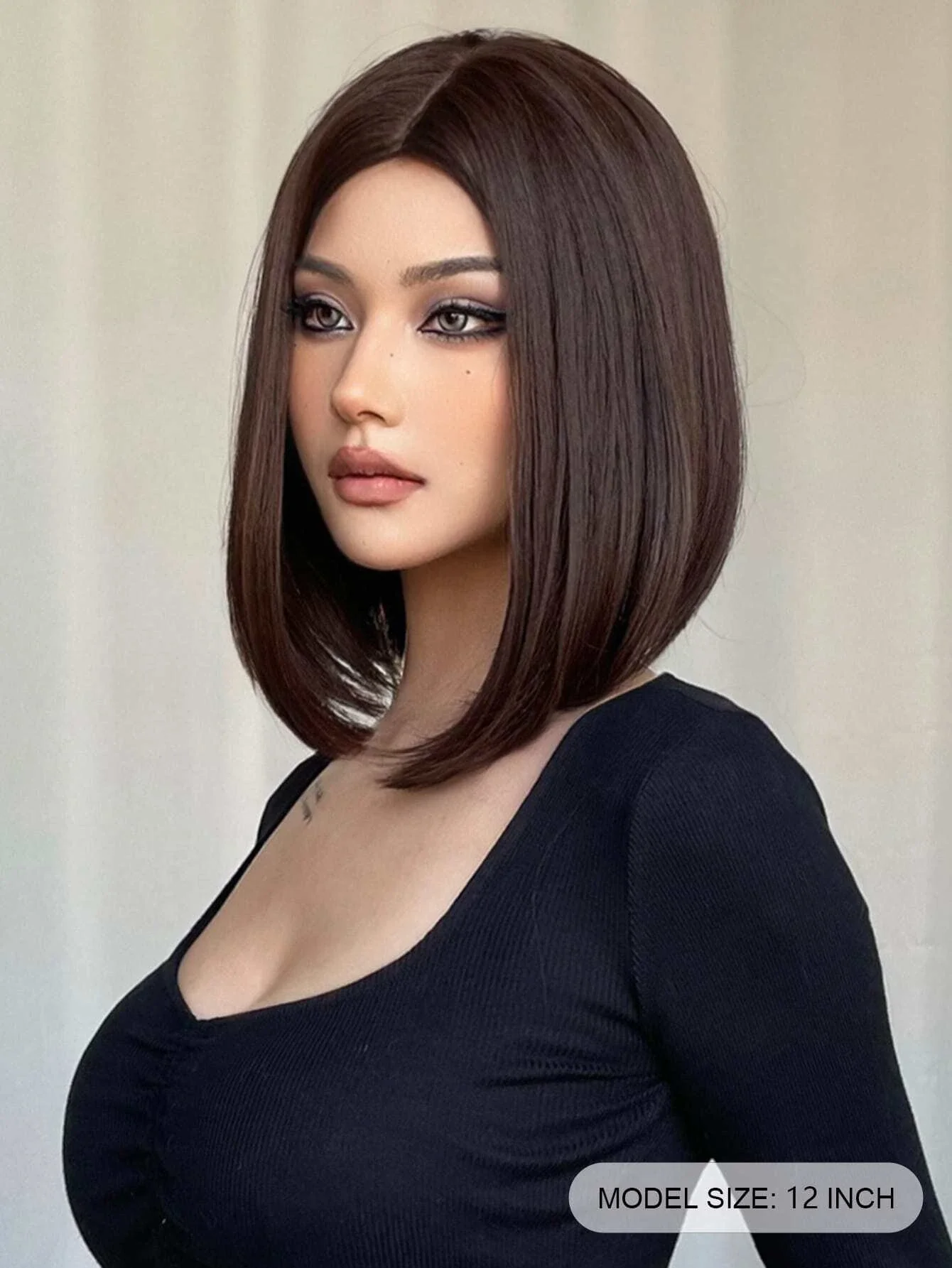 Dark Brown Bob Synthetic Wigs Middle Part Short Straight Lolita Wig for Women Cosplay Party Daily Natural Hair Heat Resistant