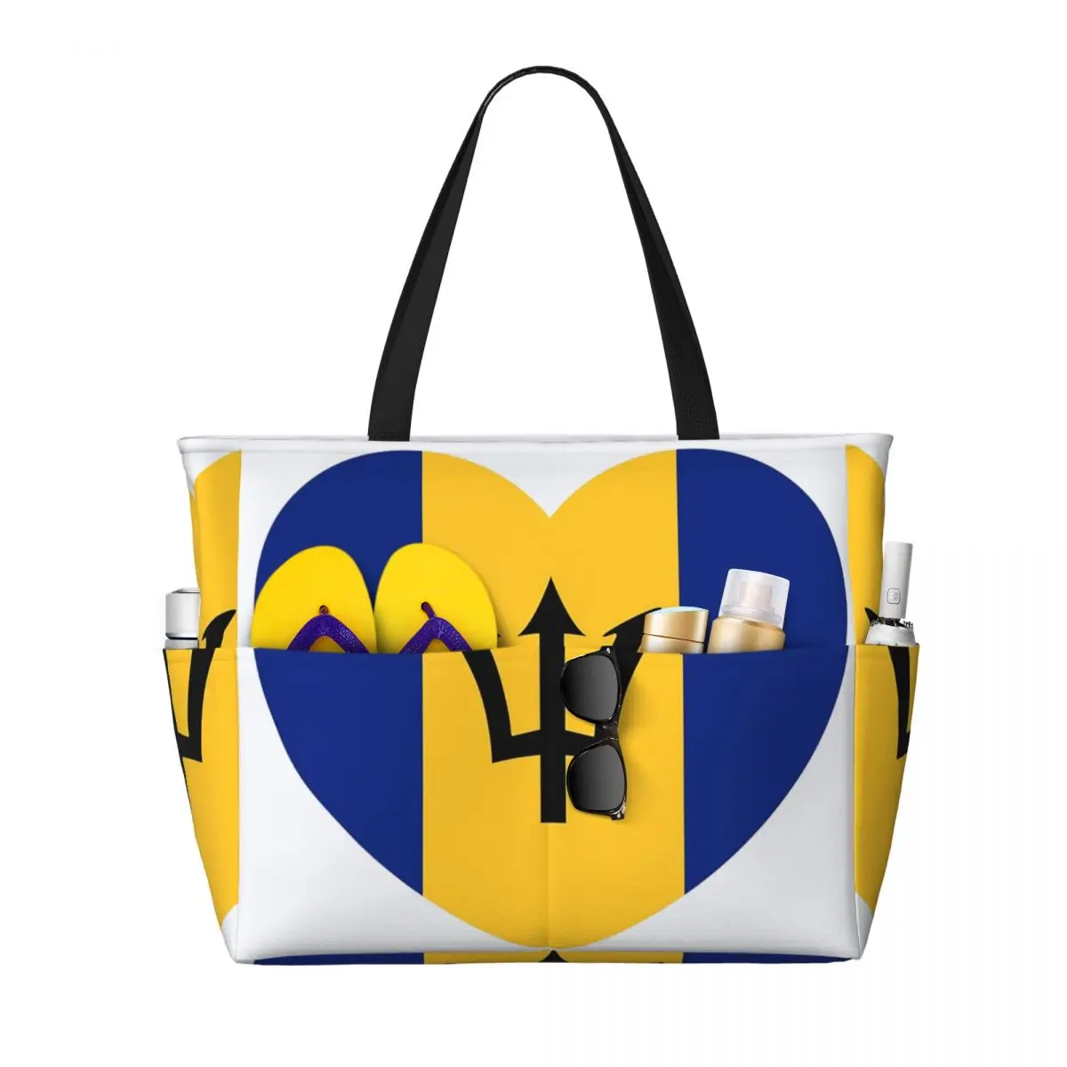 

Barbadian Heart For Real Bajans Barbados Flag Beach Tote Bag Sport Gym Yoga Duffle Large Tote Bag Women Travel Bag Fitness bag