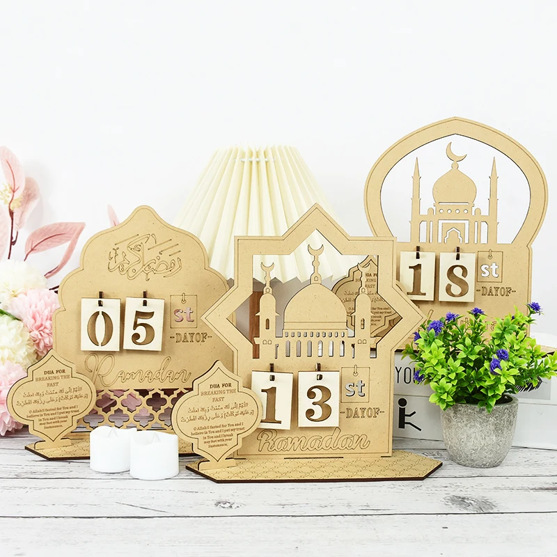 

1piece Eid Mubarak Wooden Countdown Calendar Ramadan Kareem Ornament Muslim Islamic Holiday Party Gifts Home Decoration Supplies