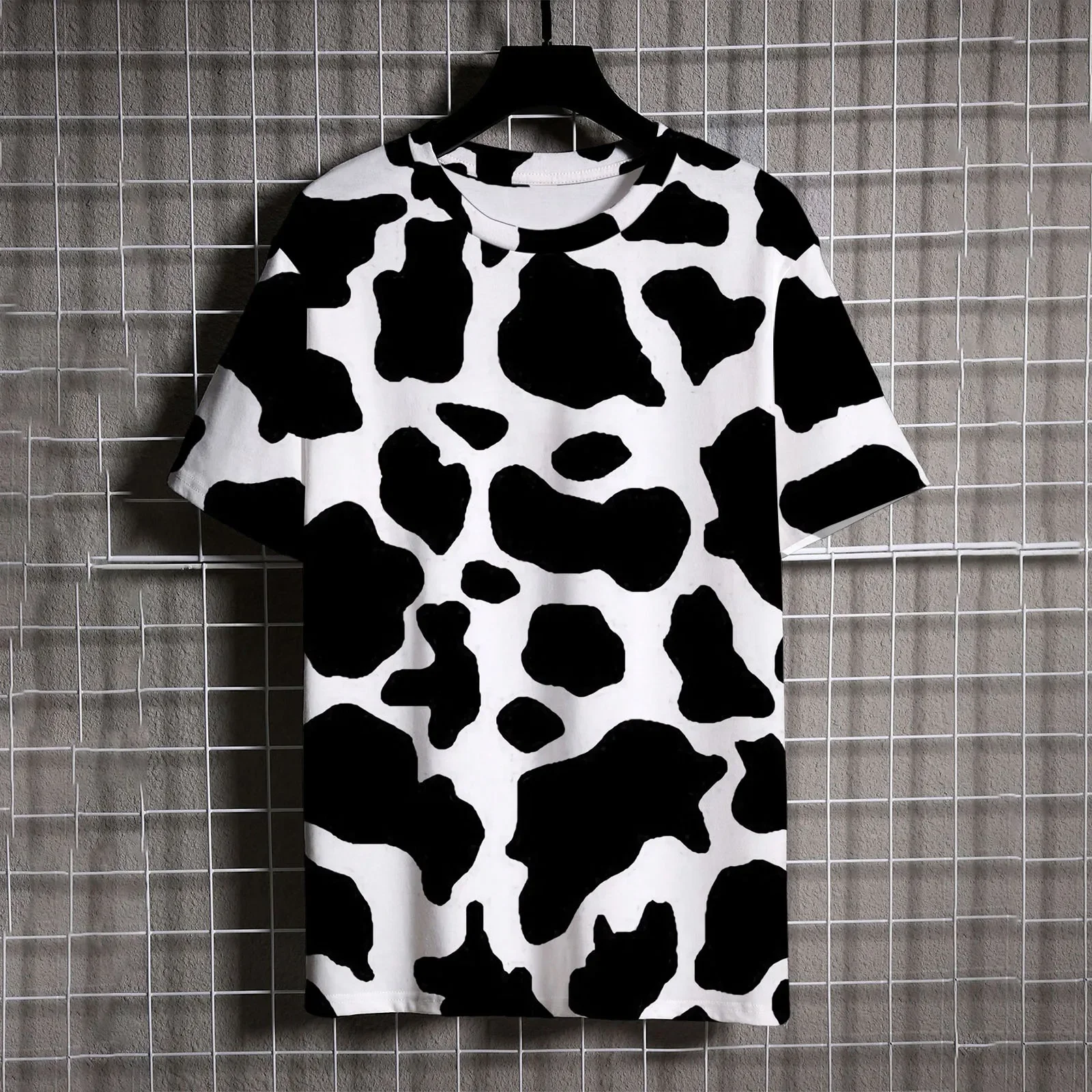 Stylish Cow Spot Print Top Men\'s Clothing Casual Trend Graphic T Shirts Men\'s Short Sleeve T-shirt Tops Tshirt Tee Oversized Man