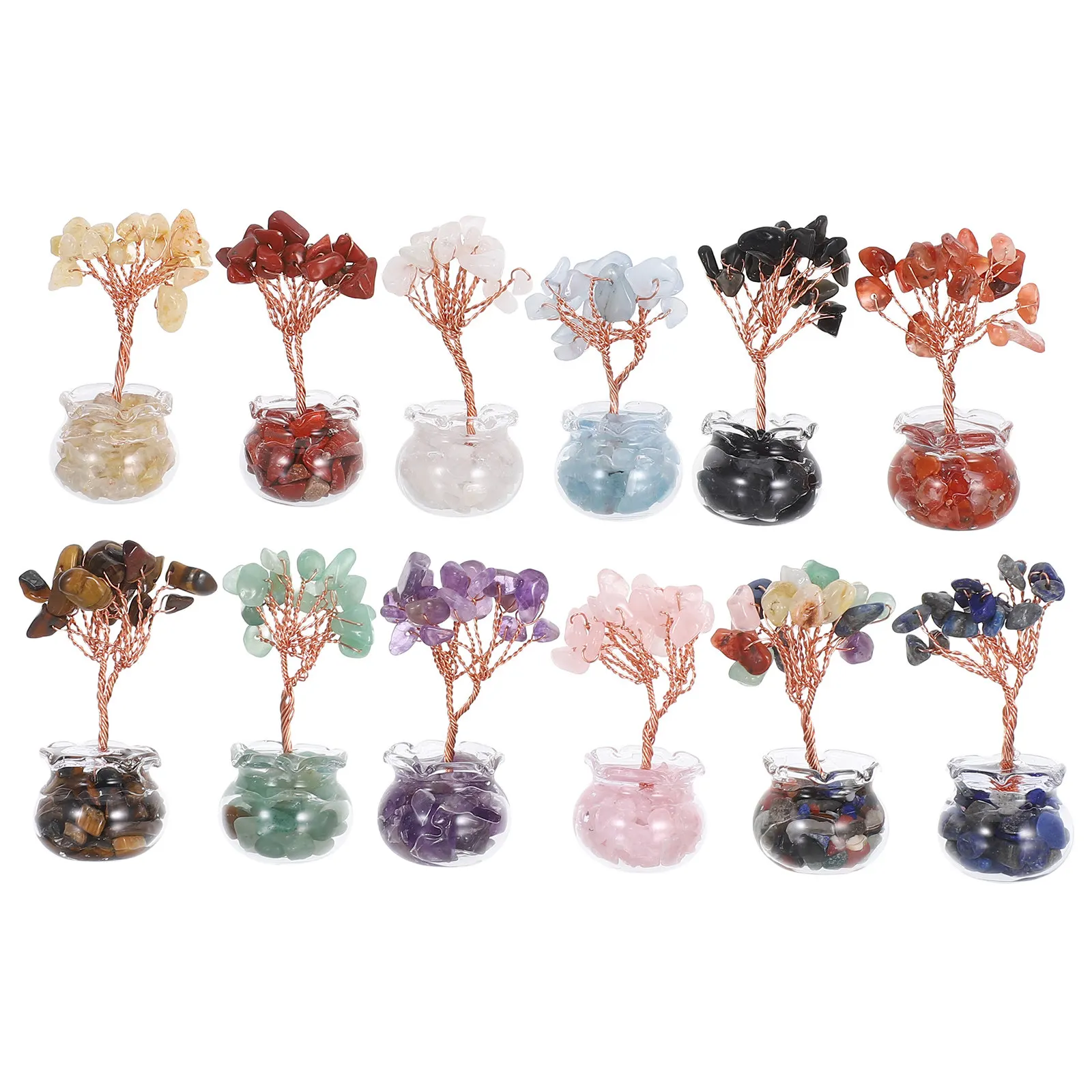 

12Pcs Mini Crystal Money Tree Fengshui Bonsai Lucky Wealth Desk Ornament Fengshui Money Tree Decor Desktop Mini Landscape