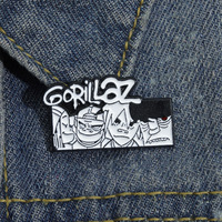 Creative Gorillaz Rock Band Commemorative Metal Brooch Personalized Black and White Comic Cartoon Character Badge