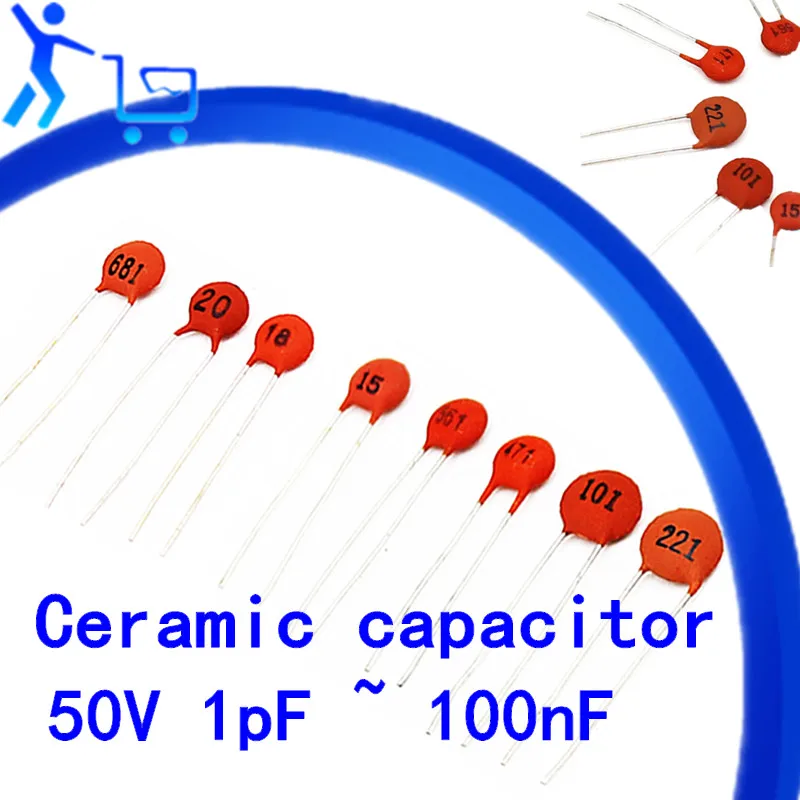 100pcs Condensador cerámico 50V 1pF ~ 100nF 100 uF 01 4.7PF 10PF 22PF 33PF 47PF 104 220PF 101 330PF 470PF 1NF 221 47NF 103, 473