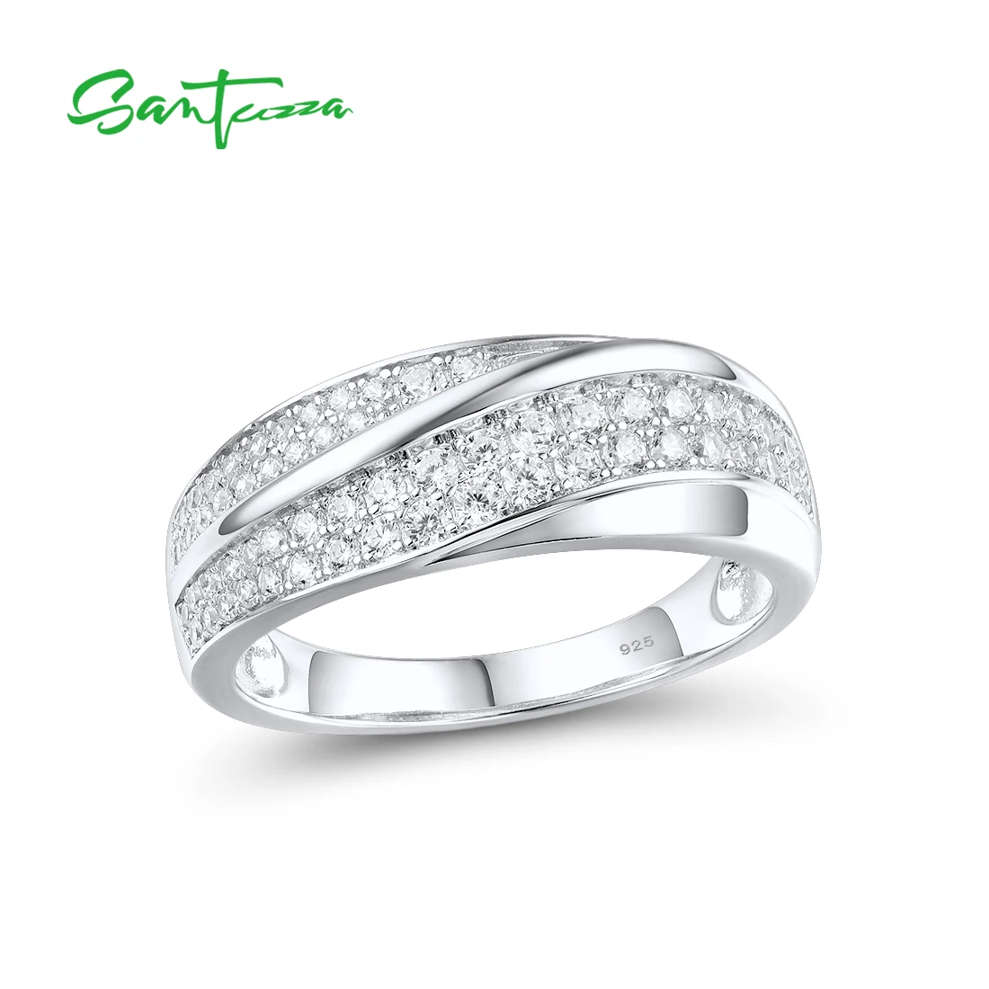 

SANTUZZA Real 925 Sterling Silver Rings For Women Sparkling CZ Elegant Twisted Perfect Bridal Wedding Fashion Gifts Fine Jewelry