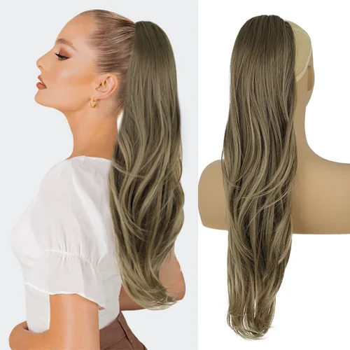 Imagen 1 del producto Extensiones de cabello de cola de caballo ondulada Natural sintética con cordón de 26 pulgadas extensiones de cabello envolvente extensión de cabello de cola de caballo para mujer