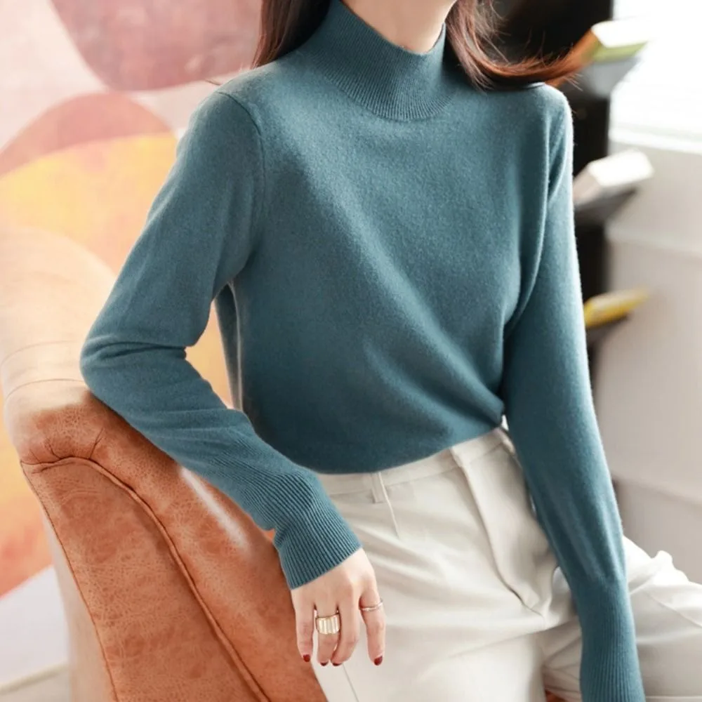 

New Autumn Winter Chic Bottom Sweaters Women Thicken Turtleneck Pullover Knitted Soft Warm Pull Femme Top Slim Long Sleeve