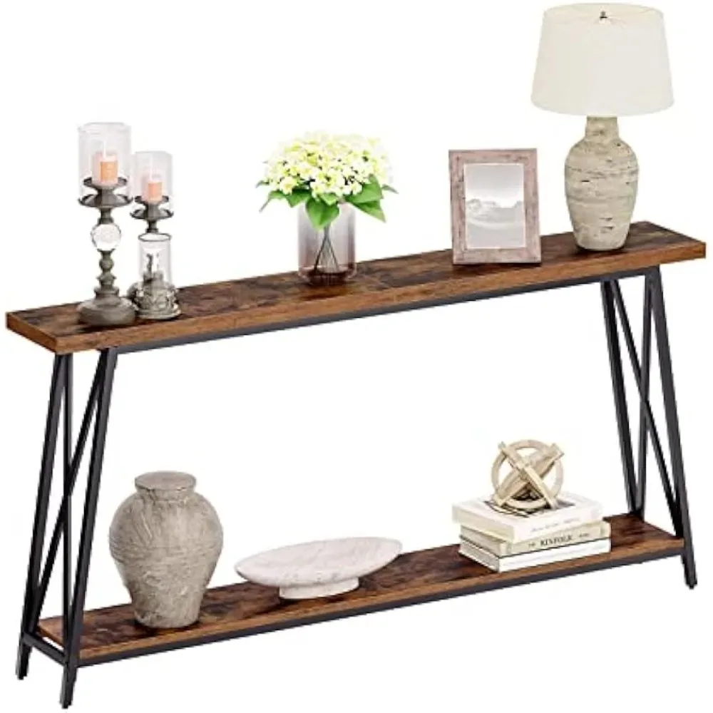 

Console Table, 63" Industrial Entryway Table, Extra Long Sofa Table Behind Couch, X-Shaped Support, for Entryway, Hallway