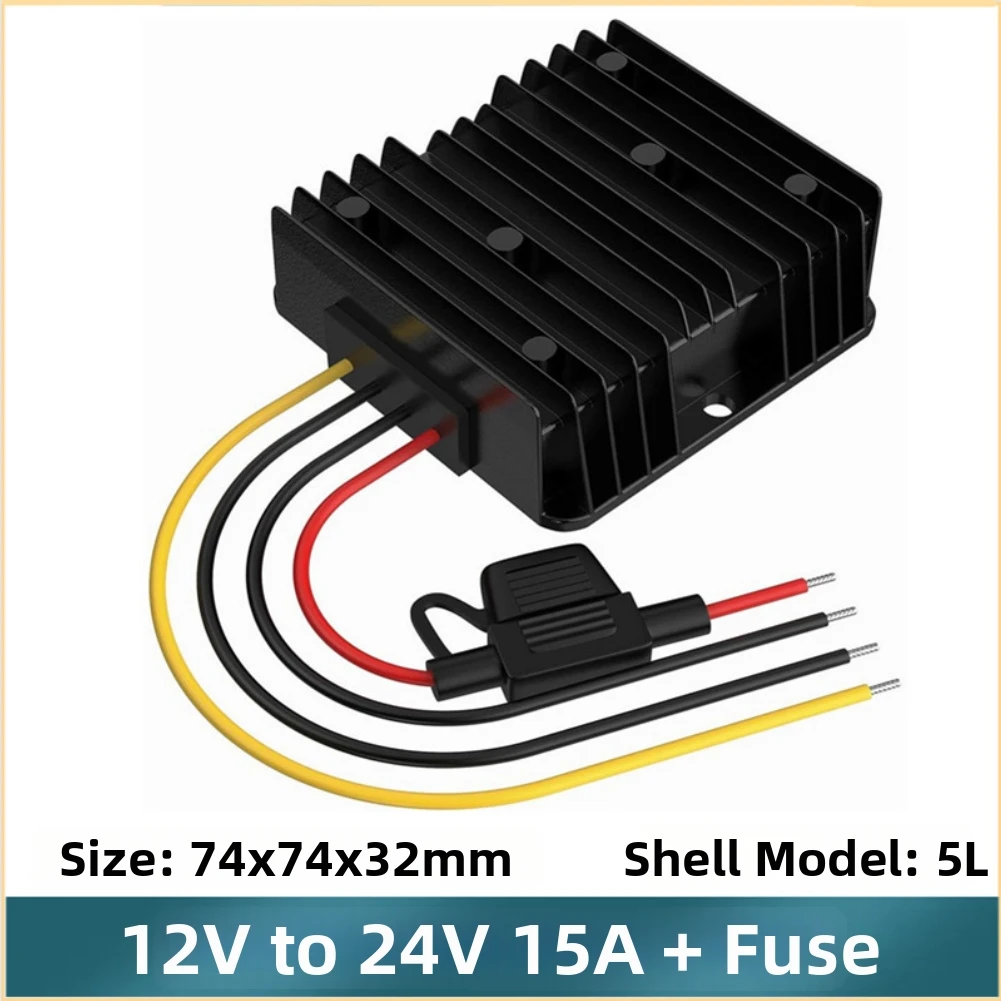 12V To 24V Step Up Converter 15A 360W DC DC Power Supply With Fuse IP68 Waterproof For Golf Cart LED Light