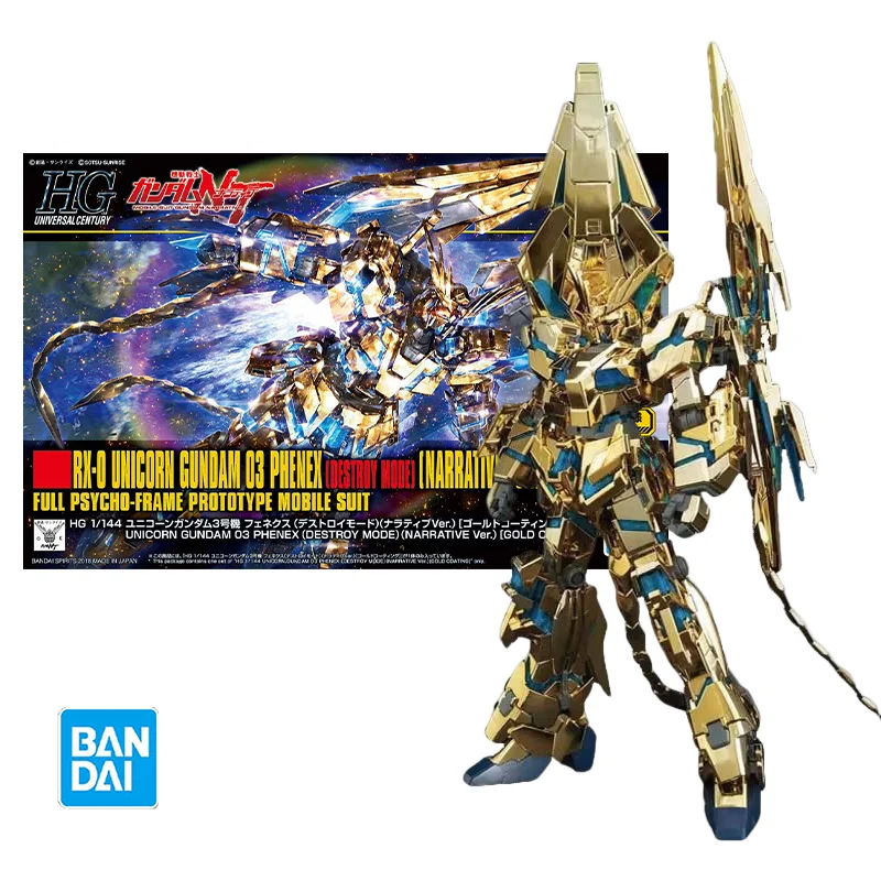 Bandai HGUC 1/144 Unicorn Gundam 03 Phenex destory mode gold coating Model Kit Anime Action Fighter Original box Assembly Toy