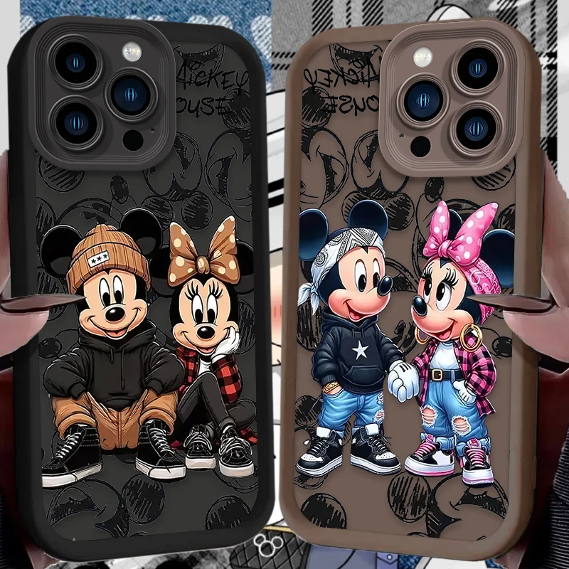 Fashion Disney Mickey Minnie Phone Case For iPhone 16 Pro Max 15 14 13 12 11 ProMax X XS XR SE 2020 7 8 Plus Soft Silicone Cover