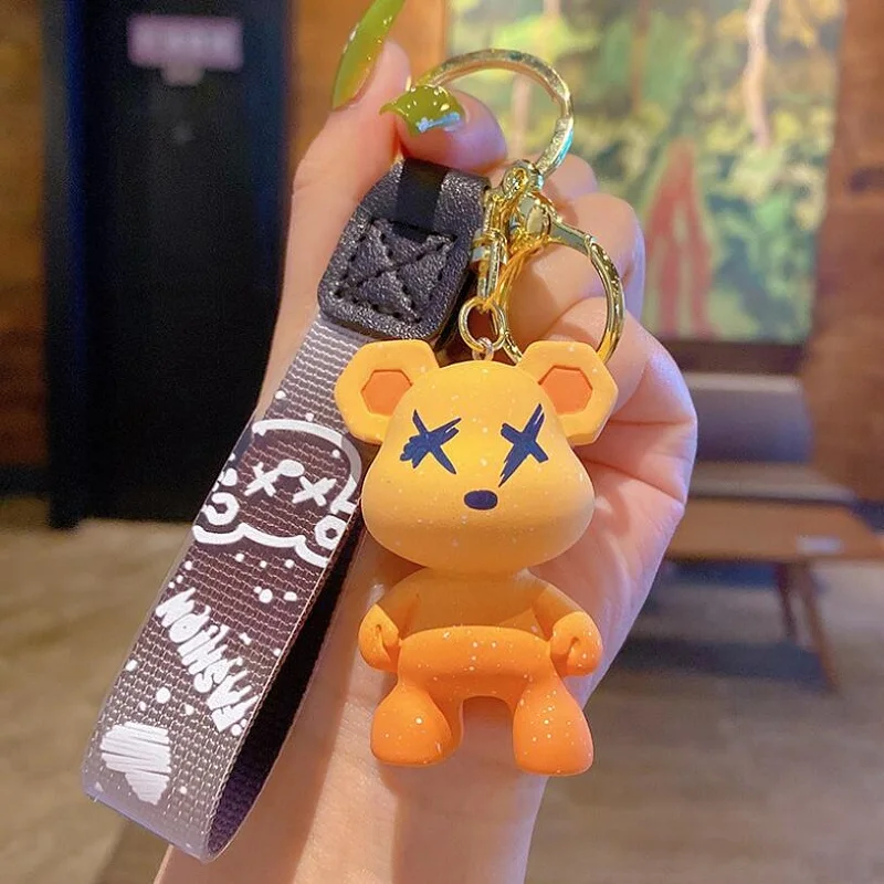 Cute Bear Keychain With Strap The Best Car Key Keyring Animal Bag Backpack Key Chain Charm Pendant Accessory Gift For Friend