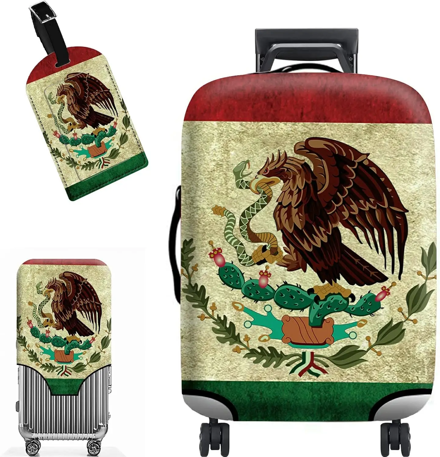 Washable Elastic Suitcase Cover Baggage Covers With Mexico Mexican Vintage Flag Pattern Design Anti-Scratch Protector