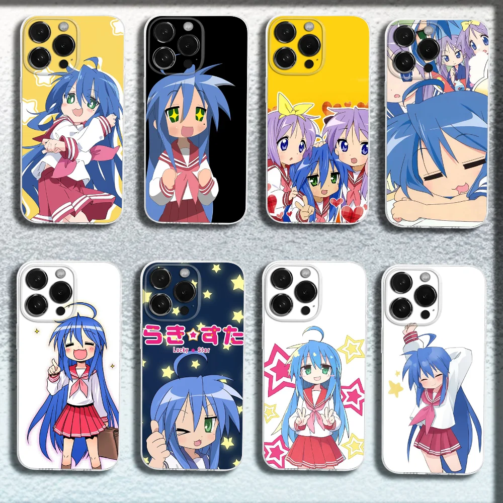 

Anime Lucky Star Phone Case For iPhone 16,15,14,13,12,11 Plus,Pro,Max,XR,XS,Plus,SE,Mini Transparent Soft Cover