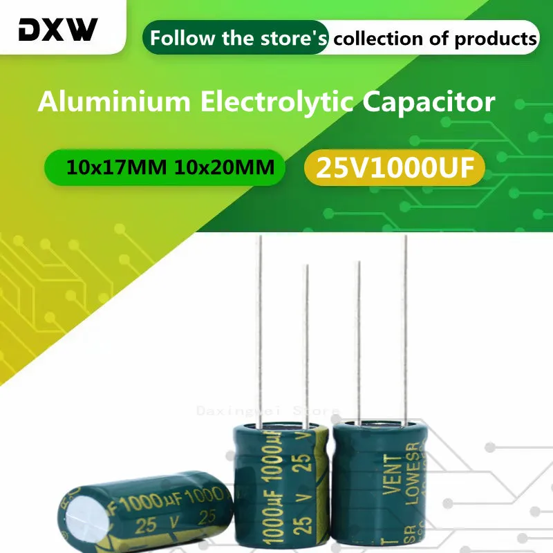 

30PCS/Lot 25V1000UF Aluminium Electrolytic Capacitor 10x17MM 10x20MM High Frequency Low Resistance Capacitor