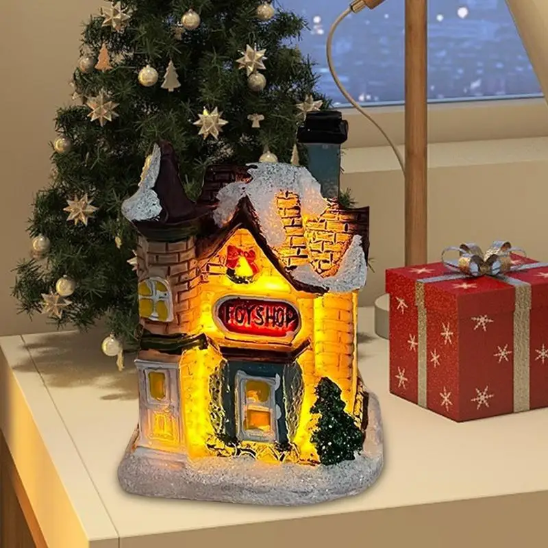 Christmas Night Light Vintage Fake Farmhouse Nightlight Aesthetic Battery Operated Bedside Lamp Collectible Buildings Table