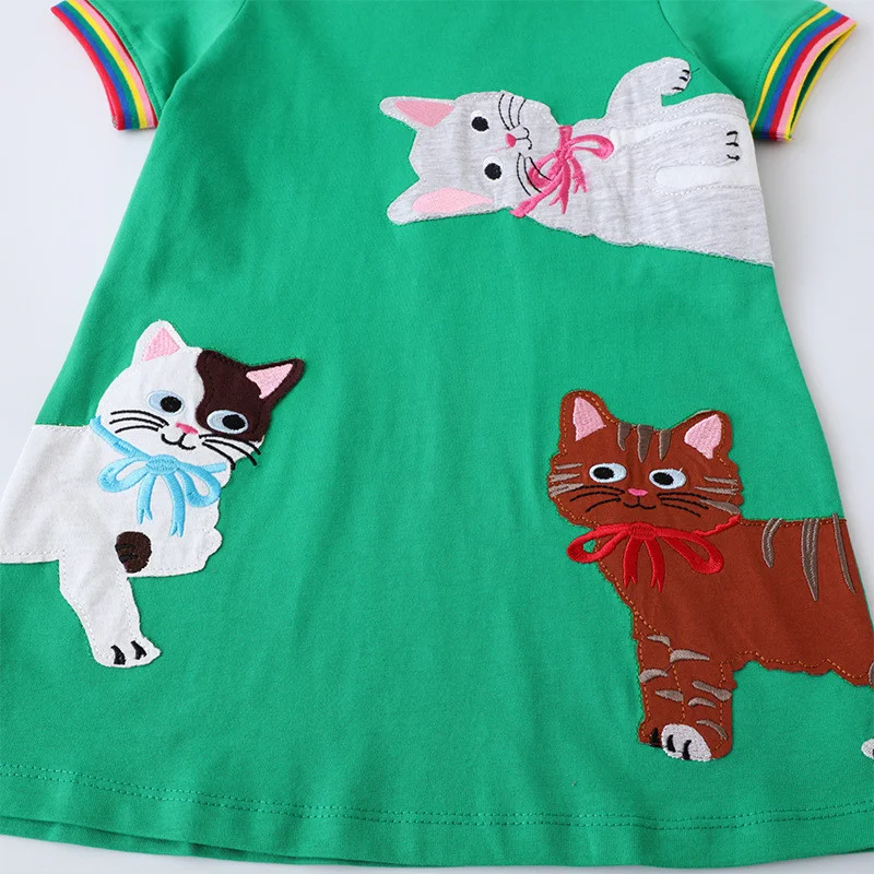 Jumping Meters 2-12T  Princess Girls Dresses Cats Embroidery Summer Short Sleeve Baby Clothes Birthday Kids  Costume