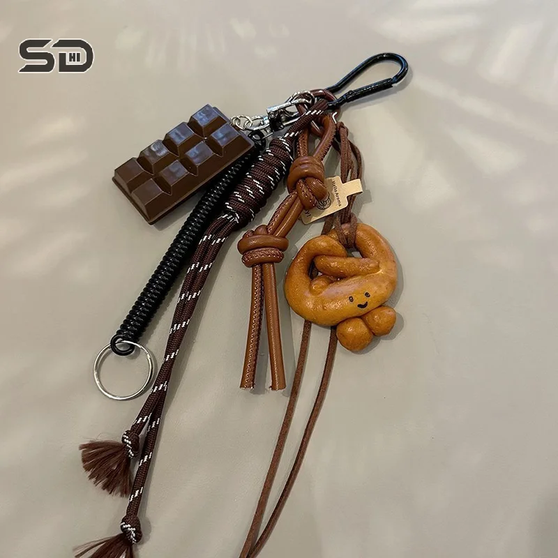 Alkaline Bread Pendant Climbing Rope Keychain Nylon Braided Rope Bag Pendants Breads Chocolate DIY Backpack Decoration