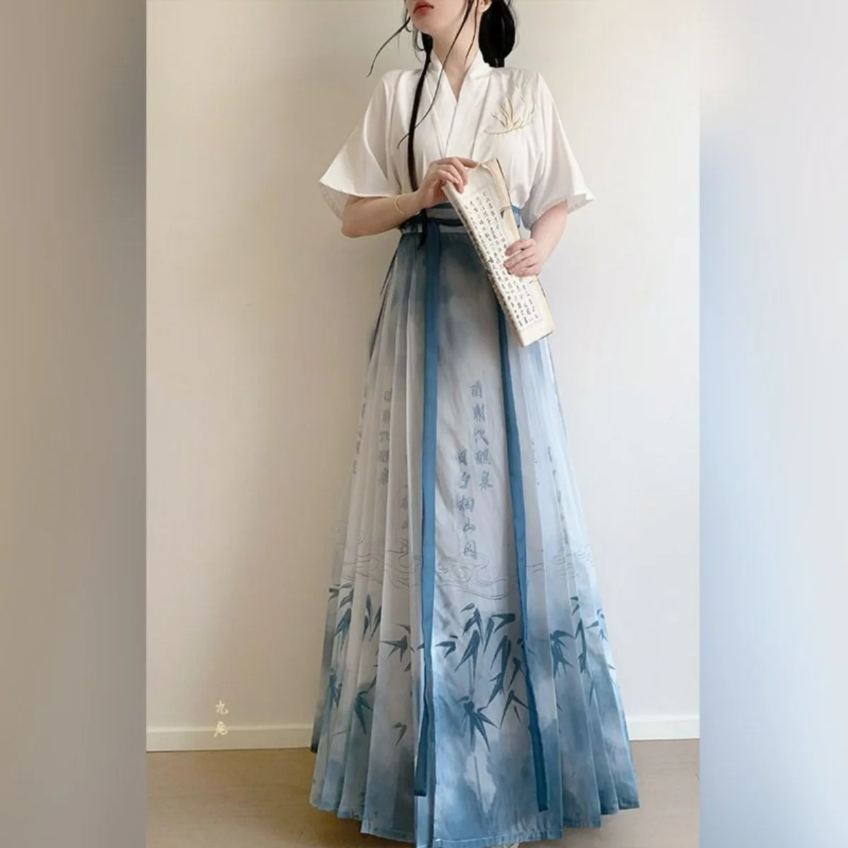Women Ming Hanfu Set, Embroidered Gradient Chiffon Summer Skirt, Original Traditional Chinese Outfit