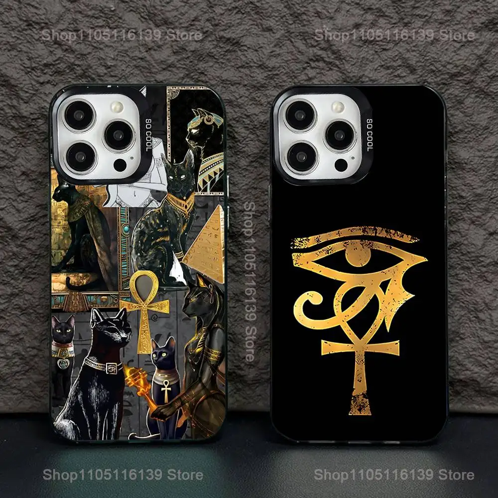 

Egypt Nefertiti Anubis Ankh Phone Case For iPhone 16,15,14,13,12,11,Pro,XS,Max,Plus,Mini,SE Black Candy Matte Shockproof Cover