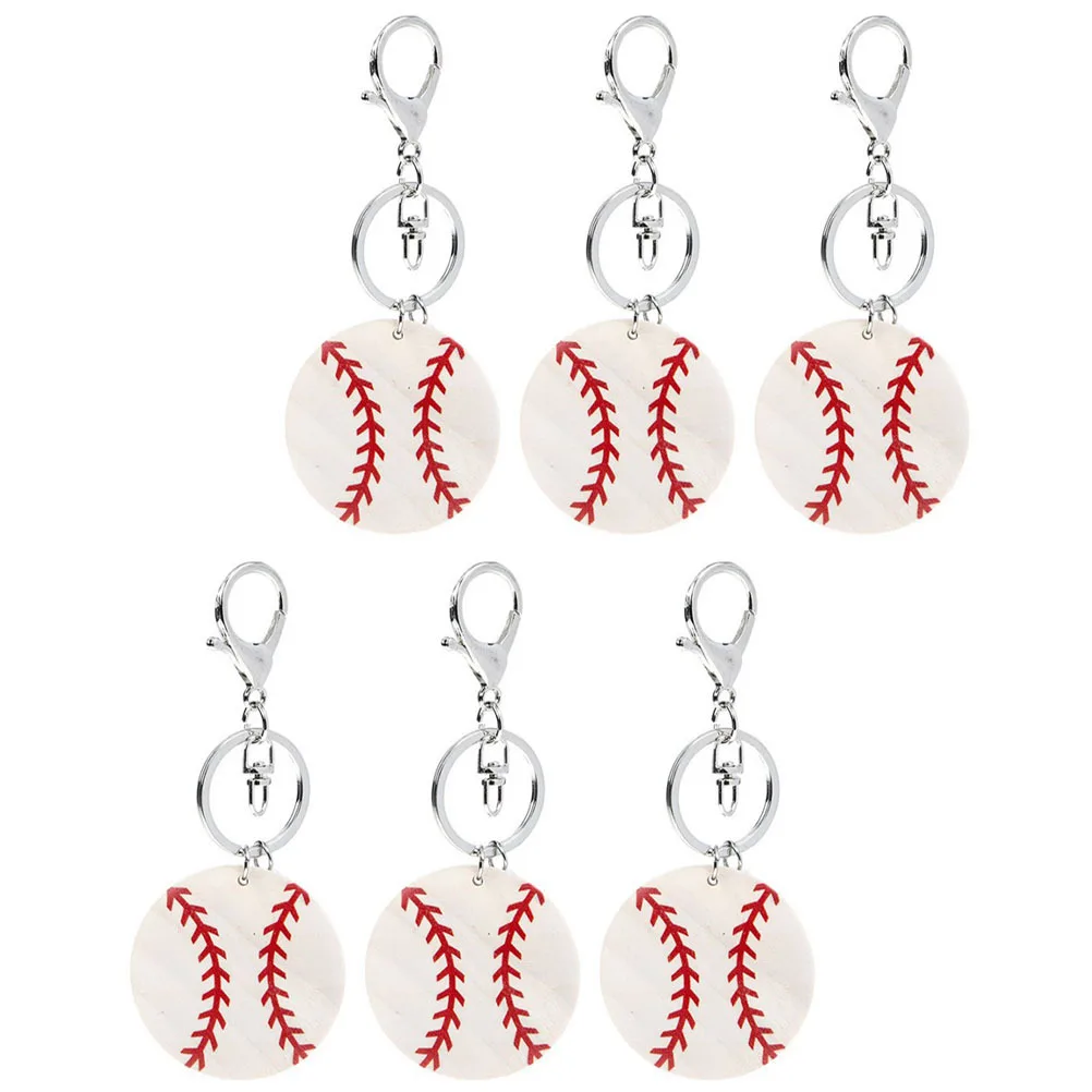 

6pcs Baseball Wood Slice Keychain Creative Sports Theme Pendant For Backpack Bag Wallet Mini Key Ring Gifts Women Men Team
