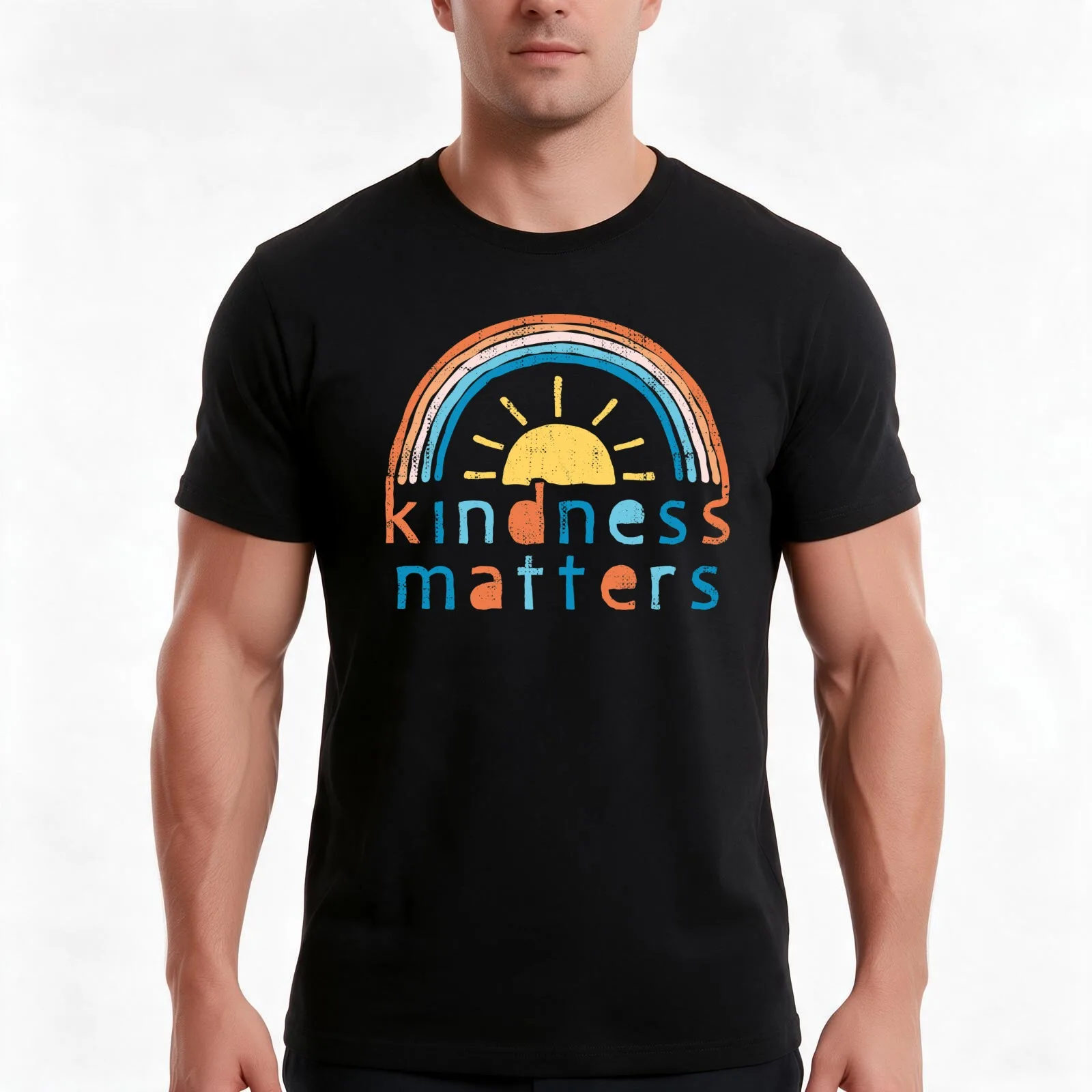 Kindness Matters. Typography Design with Rainbow T-Shirt, Summer Casual Cotton Tee, Oversized Streetwear Tops, Unisex Men Women
