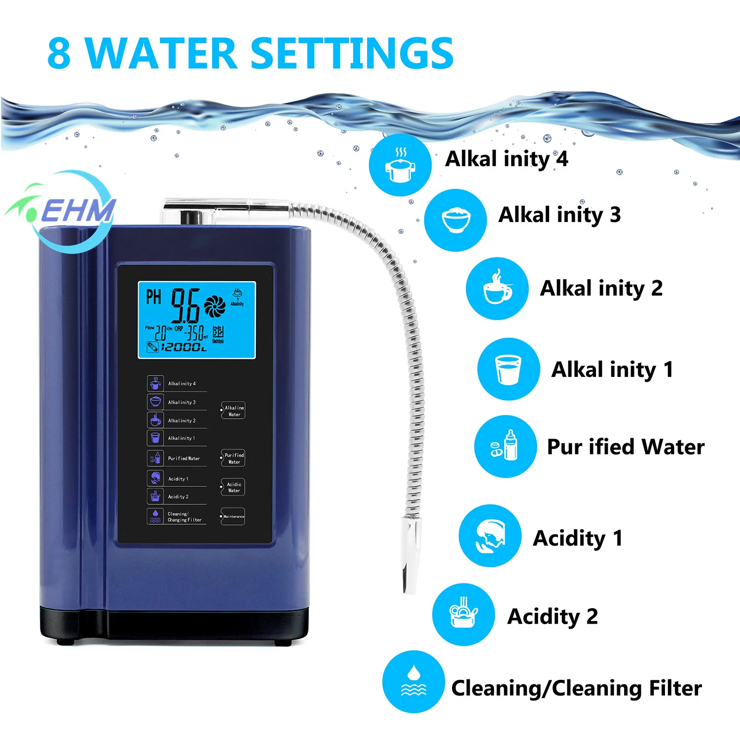 7 plates EHM-729 kangen water machine  Alkaline Water Filter For High pH Value