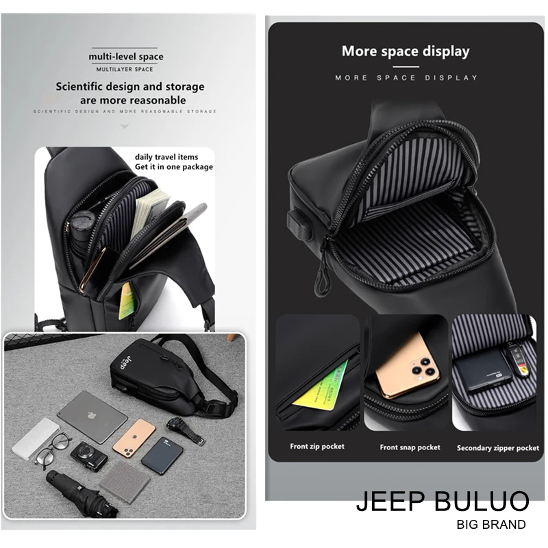 Jeep buluo novos sacos de peito masculino casual sling sacos viagem transportar corscorpo sacos de ombro à prova dnylon água masculino saco