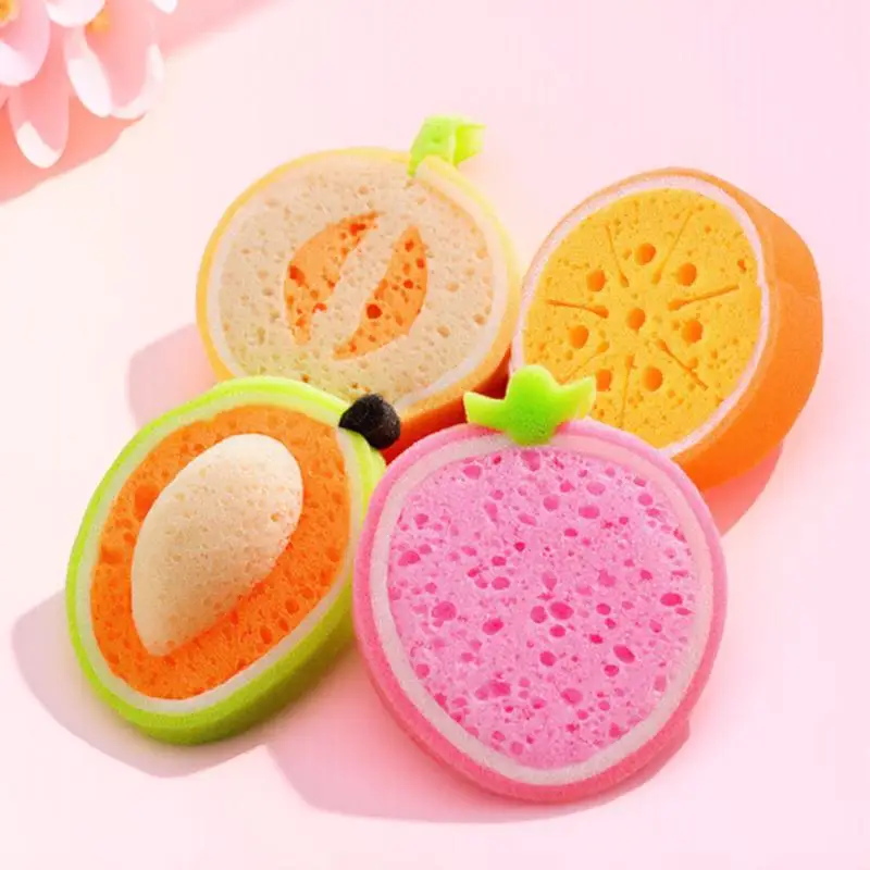 4 قطعة إسفنجات الحمام تصميم الفواكه صديقة للبيئة للأطفال أداة حمام طفل رضيع لينة قابلة لإعادة الاستخدام الحمام الفواكه على شكل الإسفنج