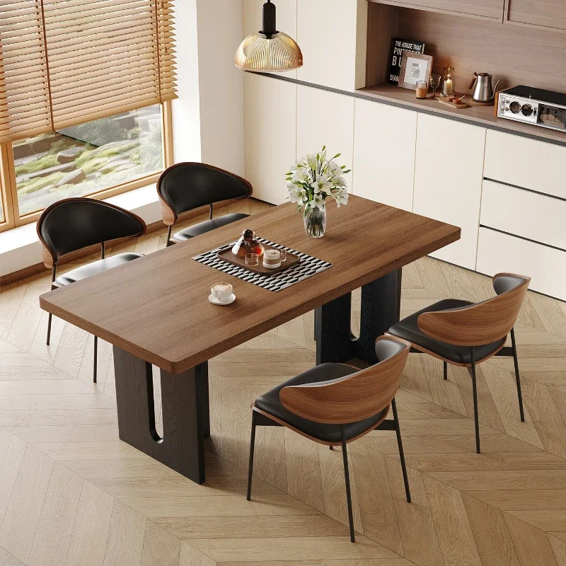 Solid wood rock slab dining table, walnut ash wood retro medieval rectangular dining table