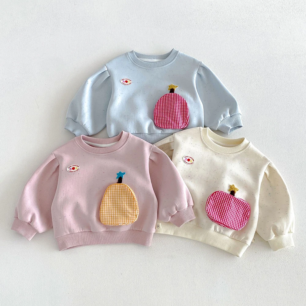 MILANCEL Autumn Kids Sweatshirt 1-6T Cartoon Grid Decoration Children Clothes Girl Hoodies Loose Comfortable Girls Tops