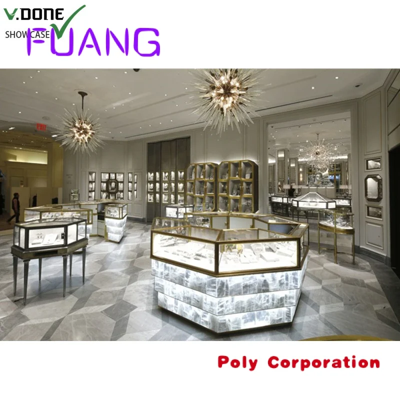 Custom  Interior Luxury Wood And Glass Jewelry Display Showcase Display Stand For Jewellery Shop