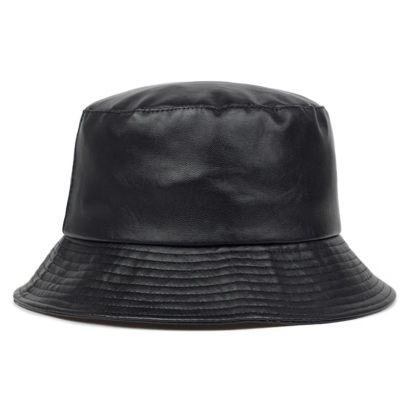 Imagen 3: Sombrero de Pescador de Cuero PU Popular en Europa y América para Niños, Hombres y Mujeres, Primavera/Verano, Estilo Casual, Color Sólido, Hip Hop, para Actividades al Aire Libre
