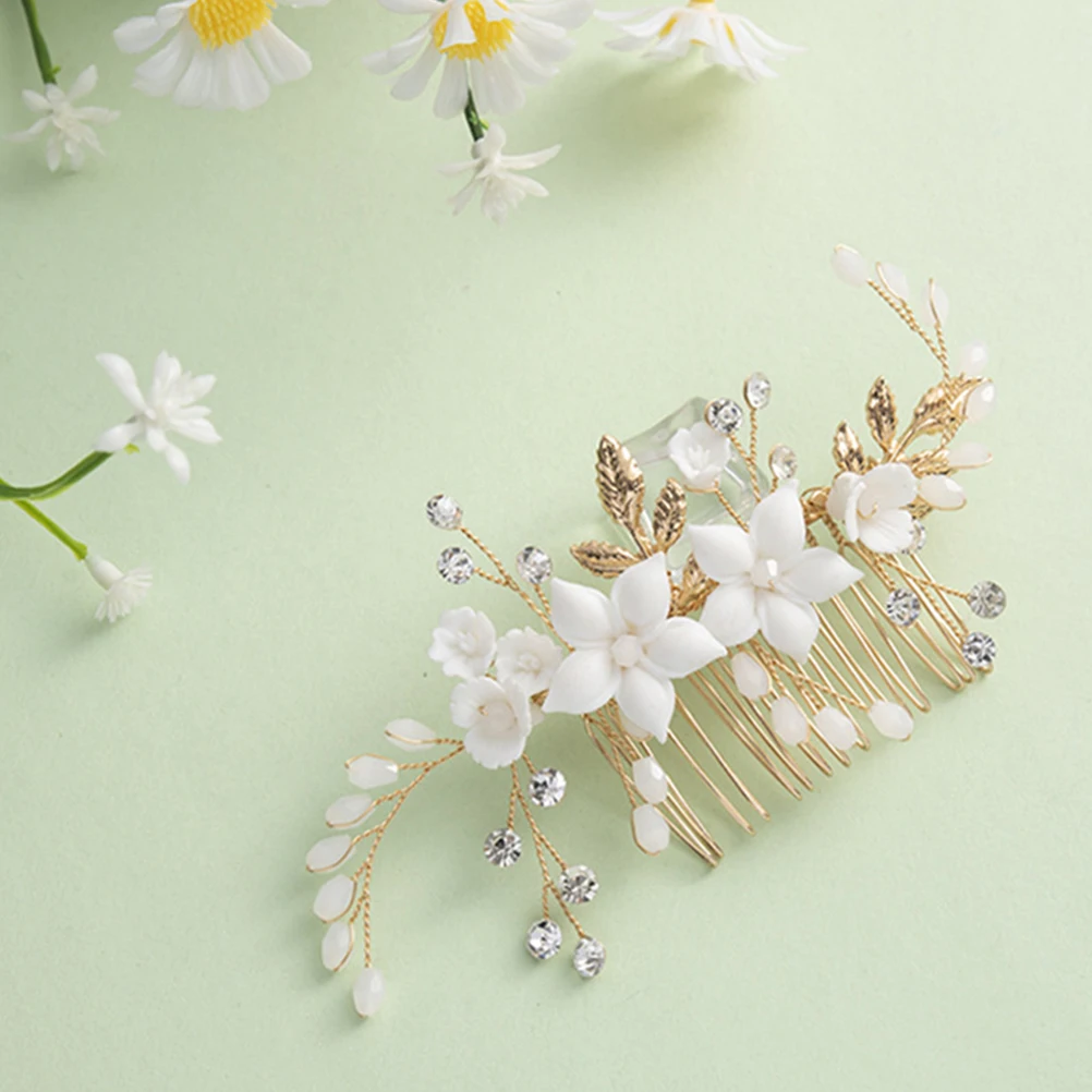 

Crystal Ceramic Flower Hair Combs Metal Side Comb Accessories Women Vintage Pins Bridal Hairclip Wedding Decorative