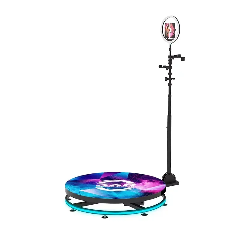 Portable 360 Photo Booth Platform Automatic RGB LED Light Adjustable Plastic Stand for Wedding Birthday Christmas Event Video