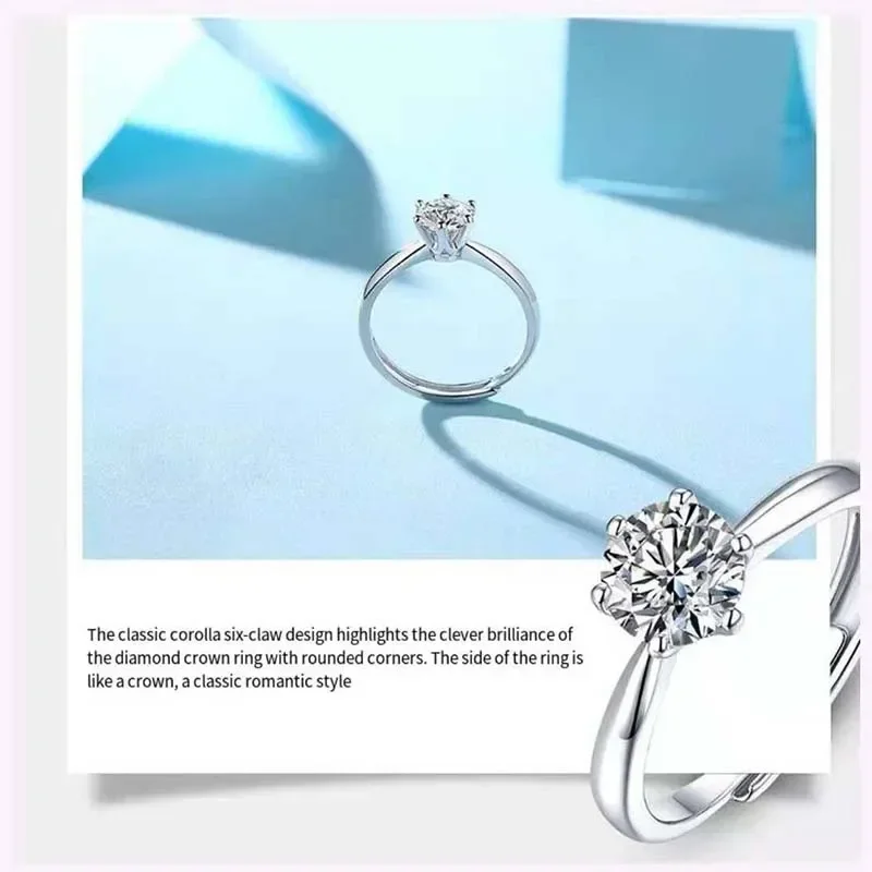 1 /2/3 quilates moissanite anéis 100% 925 prata esterlina laboratório diamante abertura ajustável anel sólido clássico casamento banda jóias