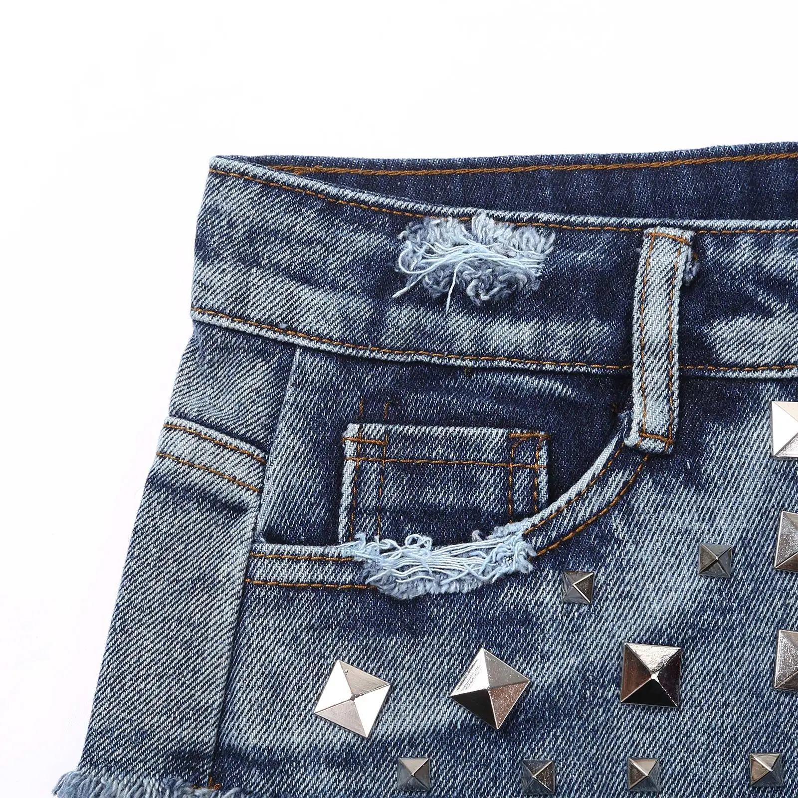 Womens Denim Vintage Mini Shorts Low Waist Rivets Steampunk Hot Pants Ripped Retro Shorts Rave Party Night Club Wear Costume