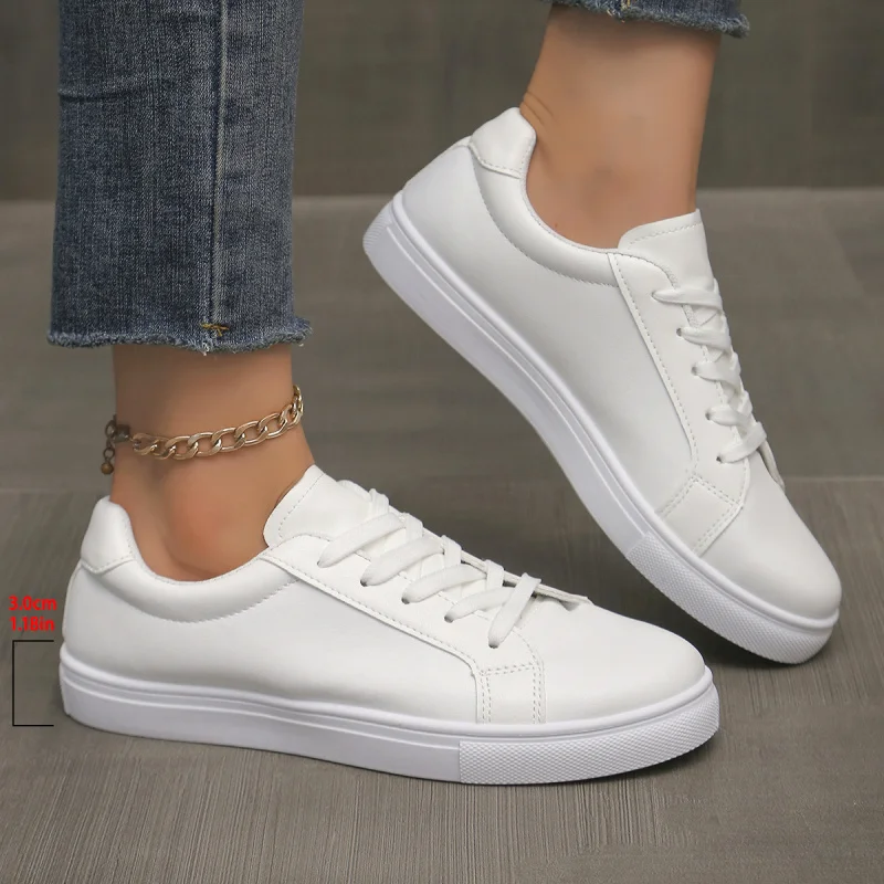 

Large Size Flat White Shoes for Women 2025 Autumn new solid color Korean style low-top sneakers casual sports shoes