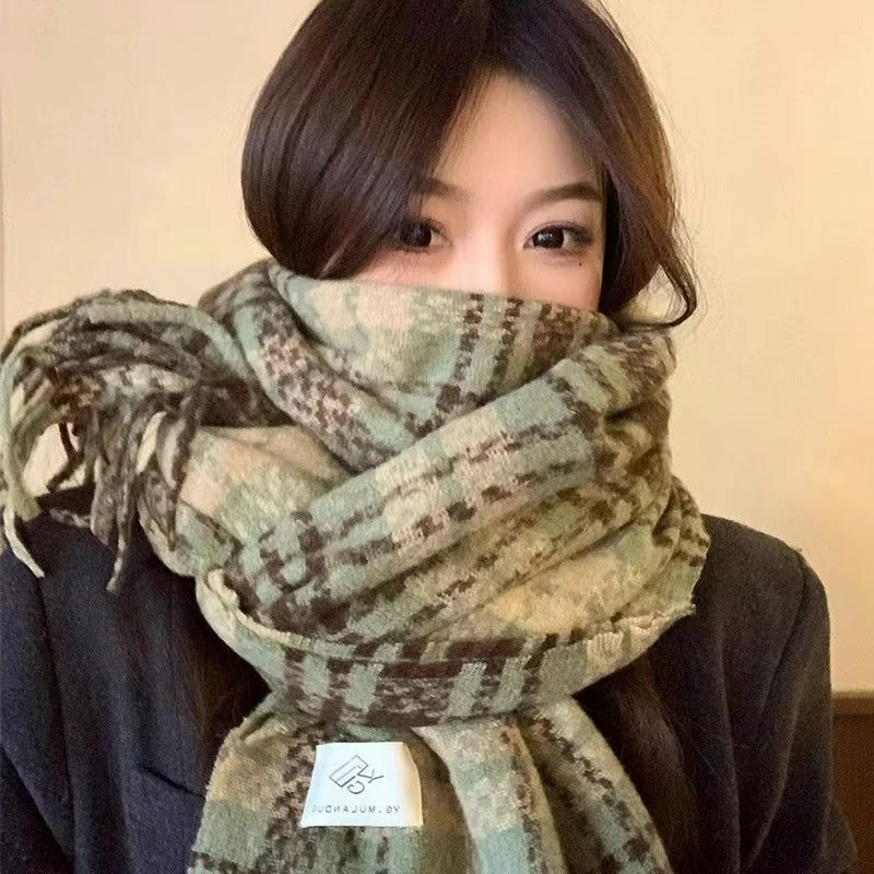 Bufanda de invierno para mujer con atmósfera acogedora inspirada en Jelly Bean de arcoíris, chal calentador de cuello de cachemira sintética cálido con borlas dulces