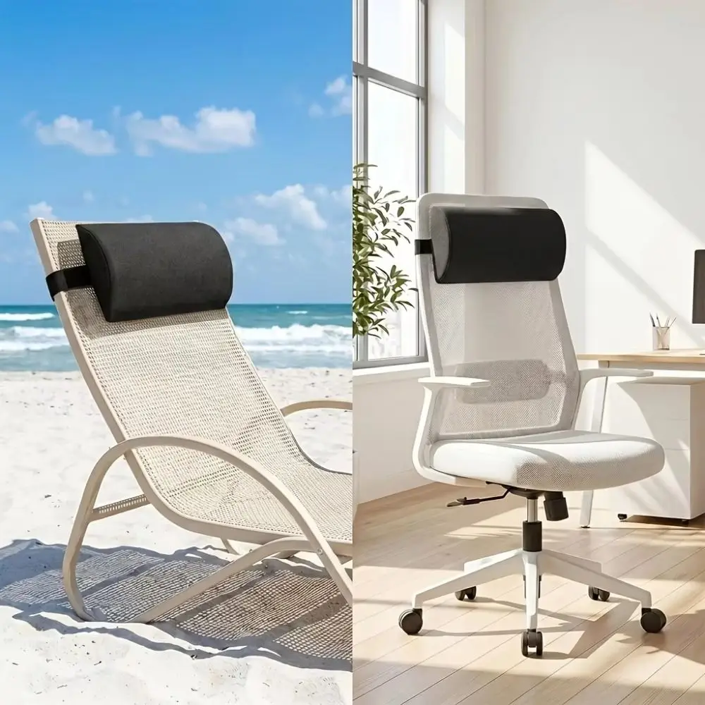 Cotton Fabric Lawn Chair Headrest Adjustable Straps Suitable for All Four Seasons Lounge Chair Lumbar Support Space-saving 35cm