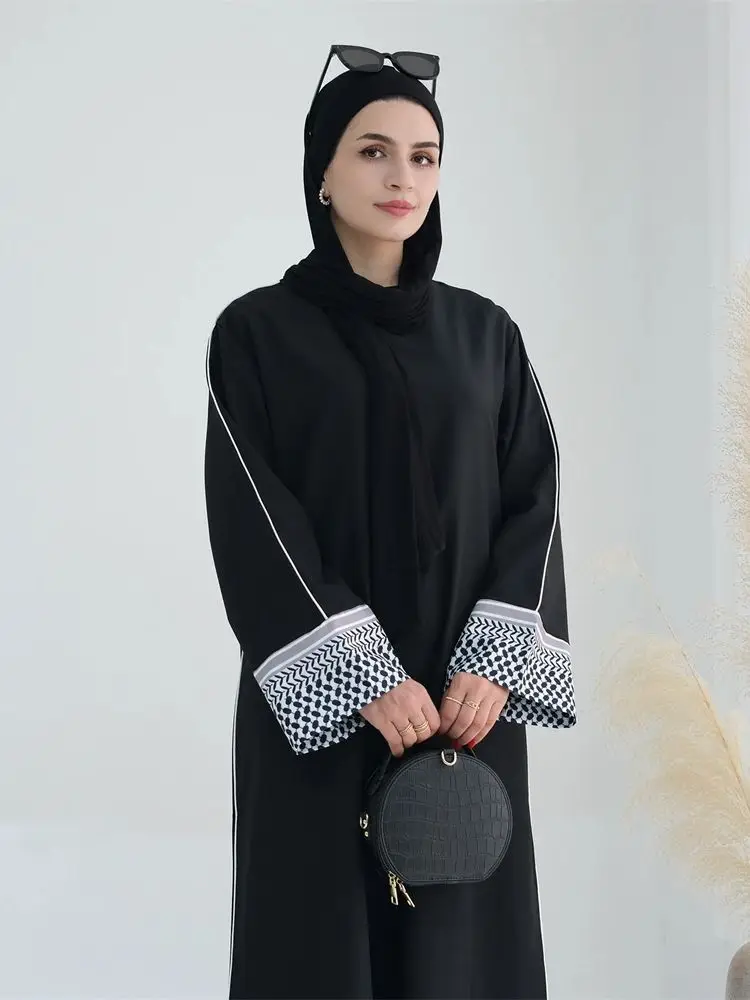 Abaya modesto de color negro para mujer, caftán musulmán elegante, Túnica musulmana, Eid, Dubái, 2024