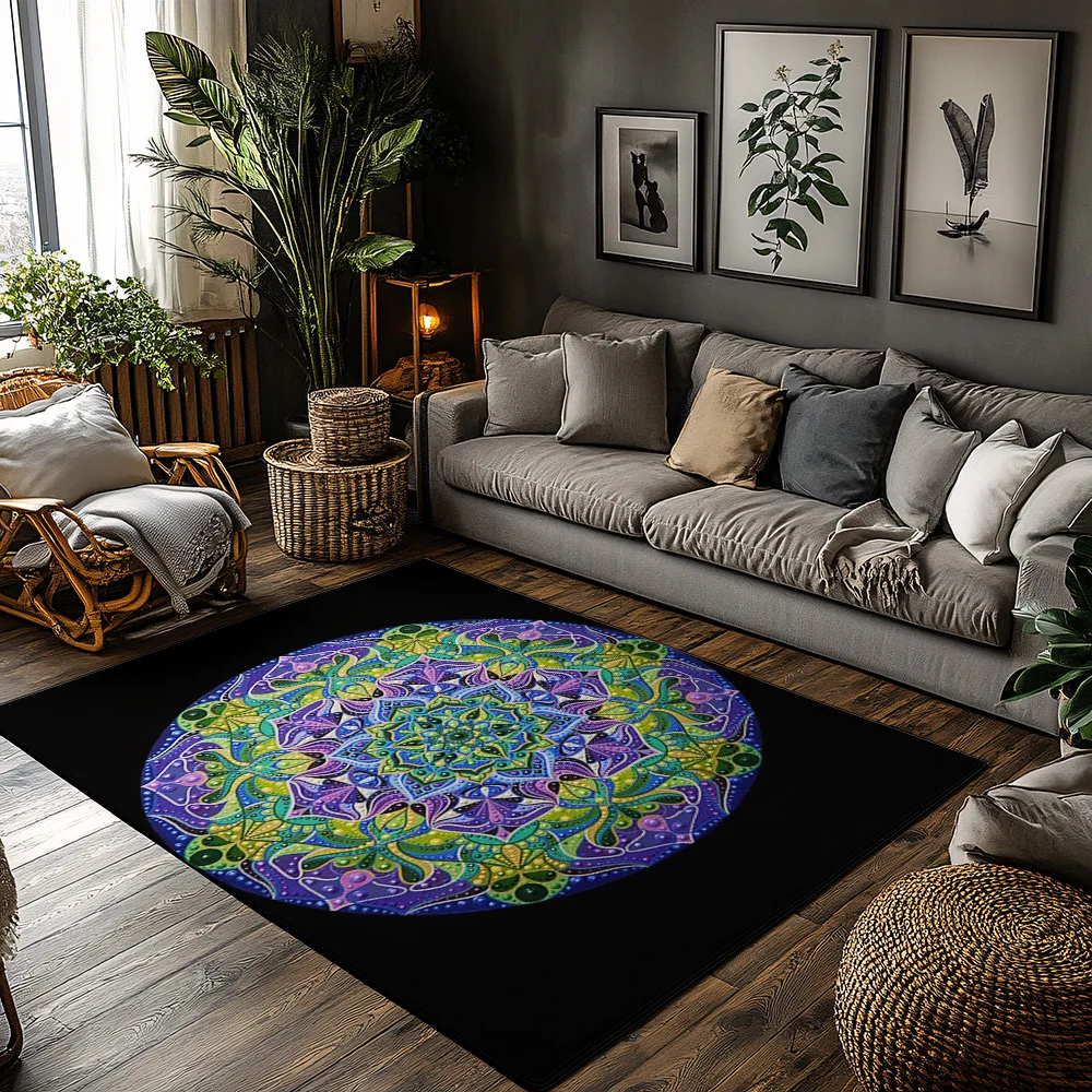 

Boho Area Rug Mandala Carpet Psychedelic Home Decor Vibrant Floor Mat Meditative Pattern Spiritual Design Abstract Art Rug Moder